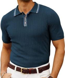 PJ PAUL JONES Herren Strick-Polo-Shirts, kurzärmelig, strukturierter Pullover, Golf-Polo-T-Shirts, Marineblau, Mittel von PJ PAUL JONES