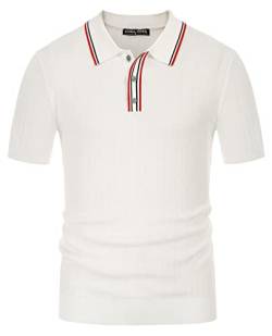 PJ PAUL JONES Herren Strick-Polo-Shirts, kurzärmelig, strukturierter Pullover, Golf-Polo-T-Shirts, Weiss/opulenter Garten, L von PJ PAUL JONES