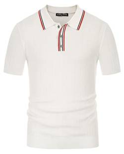 PJ PAUL JONES Herren Strick-Polo-Shirts, kurzärmelig, strukturierter Pullover, Golf-Polo-T-Shirts, Weiss/opulenter Garten, Mittel von PJ PAUL JONES