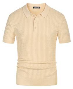 PJ PAUL JONES Herren Strick-Polohemden Kabel Kurzarm Golf Polo Shirt Atmungsaktiv Stricken Poloshirts, gelb, XL von PJ PAUL JONES