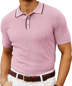 PJ PAUL JONES Herren Strick-Poloshirt, kurzärmelig, strukturiert, Golf-Polo-T-Shirt, rosa / purpur, L von PJ PAUL JONES