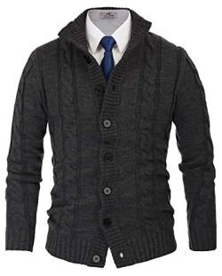 PJ PAUL JONES Herren Strickjacke Cardigan Langarm Freizeit Warm Wintermantel (Schwarzgrau, 2XL) von PJ PAUL JONES