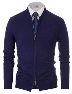PJ PAUL JONES Herren Vintage Cardigan Sweater mit Stehkragen Slim Fit Strickjacke mit Reißverschluss Navy Blau, M von PJ PAUL JONES