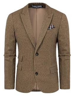 PJ PAUL JONES Herren Vintage Fischgrätenmuster Tweed Blazer Britische Wollmischung Sport Mantel Jacke, Kaffee Hahnentritt, L von PJ PAUL JONES