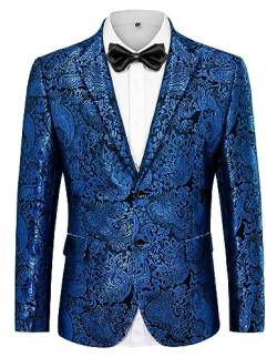 PJ PAUL JONES Herren Vintage Jacquard Blazer Regular Fit Paisley Smoking Blazer für Abendessen (Blau, XXL) von PJ PAUL JONES