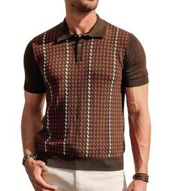 PJ PAUL JONES Herren Vintage Polo Shirts Leicht Strick Hahnentritt Golf Shirts, Kaffee, Mittel von PJ PAUL JONES