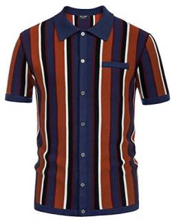 PJ PAUL JONES Herren Vintage Streifen Sommer Poloshirt Kurzarm Slim Fit Golf Polo Shirts (Navy Blau, S) von PJ PAUL JONES