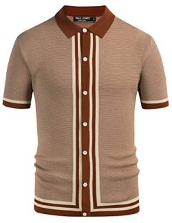 PJ PAUL JONES Herren Vintage Stripe Knit Polo Shirts Stylish Button Down Cardigan Sweater, Camarel, X-Groß von PJ PAUL JONES