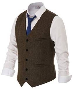 PJ PAUL JONES Herren-Weste aus Tweed mit Fischgrätenmuster, lässige Wollmischung, Kaffee, Large von PJ PAUL JONES