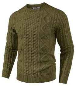 PJ PAUL JONES Herren Zopfstrickpullover Langarm Komfort fit Feinstrick Pullover mit Gerippter Ausschnitt (Armeegrün, 2XL) von PJ PAUL JONES