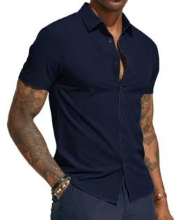 PJ PAUL JONES Herrenhemden Kurzarm Freizeithemd Regular fit Sommer Hemden für Business (Dunkelblau, M) von PJ PAUL JONES
