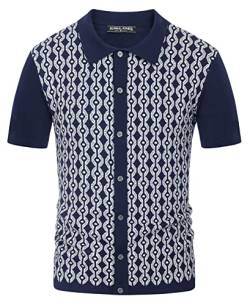 PJ PAUL JONES Poloshirt Herren Kurzarm Polohemd Kontrast Regular Fit Strick Golfshirt (Dunkelblau, XL) von PJ PAUL JONES