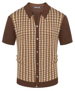 PJ PAUL JONES Poloshirts für Herren Gestrickte Polo Shirt Retro Mode Gestreift Polohemd für Golf (Braun, L) von PJ PAUL JONES