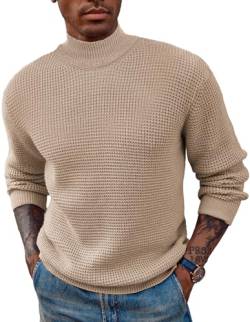 PJ PAUL JONES Pullover für Herren, Stehkragen, Waffelmuster, Zopfstrickpullover, Khaki, X-Groß von PJ PAUL JONES