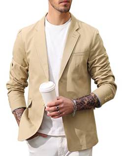 PJ PAUL JONES Sakko Herren Baumwolle Sportlich Slim Fit Einfarbig Freizeit Jackett Khaki, S von PJ PAUL JONES