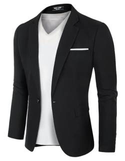 PJ PAUL JONES Sakko Herren Sportlich Freizeit Blazer EIN Knopf Modern Anzugjacke (Schwarz, M) von PJ PAUL JONES