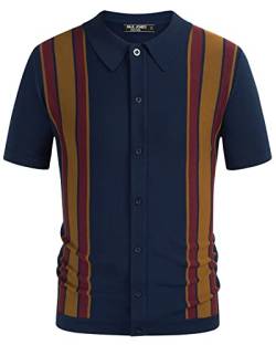 PJ Paul Jones Herren-Polo-Shirts, Vintage-Stil, gestreift, leicht, gestrickt, Golf-Shirts, Blau, Klein von PJ PAUL JONES