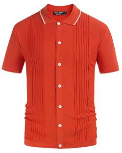 PJ Paul Jones Herren-Polo-Shirts, Vintage-Stil, gestreift, leicht, gestrickt, Golf-Shirts, Textur-Orange, Mittel von PJ PAUL JONES