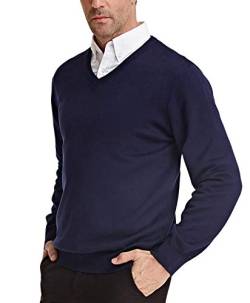 PJ Paul Jones Herren V-Ausschnitt Pullover Sweater Klassischer Langarm Strickpullover, Navy, L von PJ PAUL JONES
