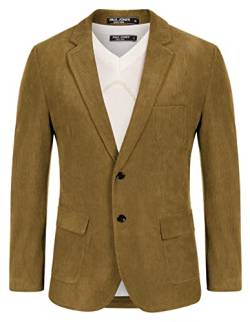 Paul Jones Herren Casual Cord Blazer Jacke Slim Fit Zwei-Knopf-Sportmantel, Senfgelbe Tasche, M von PJ PAUL JONES