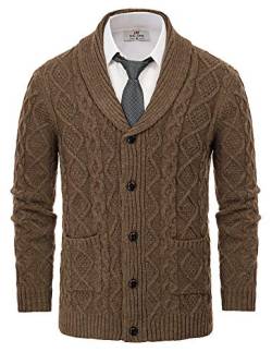 Paul Jones Herren Strickjacke Strickjacke mit Schal Reverskabel Aranknopf - Braun - Groß von PJ PAUL JONES