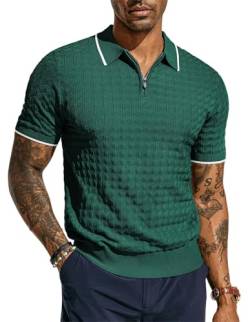 Poloshirts für Herren mit halber Reißverschluss Lässiger Kurzarm Strick Polohemd T-Shirt Pullover Dunkelgrün S von PJ PAUL JONES