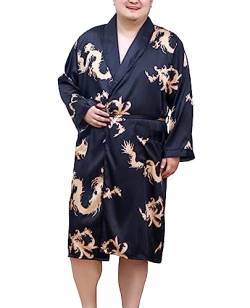 PJFCS Übergröße Leichte Kimono-Robe Für Herren Bedruckter Japanischer Stil Bademäntel Casual Offene Lange Strickjacke Mantel Oberbekleidung,Schwarz,5XL von PJFCS
