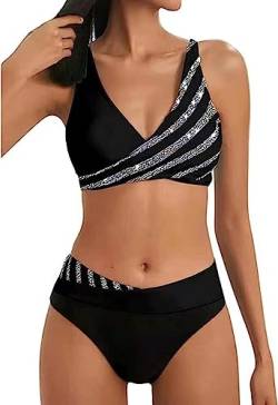 Bikini Damen Große Brüste Bauchweg Badeanzug Push Up Sexy V Ausschnitt Swimsuit überkreuztes Sport Bikini-Sets für Damen Glänzend Farbblock Bademode Schwimmanzug Zweiteilige Bademode von PKOUVOO