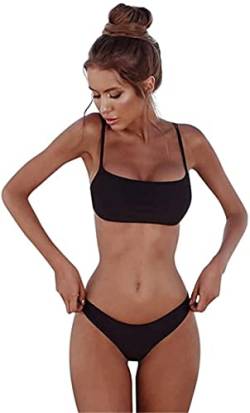 PKOUVOO Damen Bikini Set Push Up Zweiteiliger Badeanzug Tanga mit niedriger Taille Badeanzüge (as3, Cup_Band, x_l, d, Schwarz) von PKOUVOO