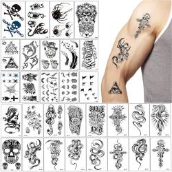 30 Blatt Fake Tattoos, Temporäre Tattoos Klebetattoos Erwachsene, 3D Groß Temporäre Tattoos, Tiger Wolf Blumen Schädel Fake Tattoo Aufkleber Halloween, Schwarz 3D Realistisch Tatoo Tiere Herren Damen von PLABBDPL