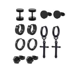 Edelstahl Kreuz Ohrringe, 6 Paare Creolen Ohrringe Schwarz Ohrstecker Set Ohrringe Männer Ohrschmuck Piercing Edelstahl Ohrclips Tunnel Piercing Set Diamant Edelstahl Ohrringe für Herren Damen von PLABBDPL