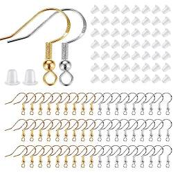 PLABBDPL 200 Stück 925 Versilberte Ohrringhaken Hypoallergene Ohrhaken für Die Herstellung von DIY Ohrringen mit Durchsichtigen Ohrring Sicherheitsrücken und Biegeringen (Silber und Gold) von PLABBDPL