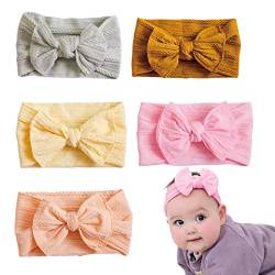 PLABBDPL 5 Stück BabyMädchen Nylon Stirnbänder, Baby Schleifen Haarband, Baby Stirnband Mädchen 0-6 Monate - Mehrfarbig von PLABBDPL