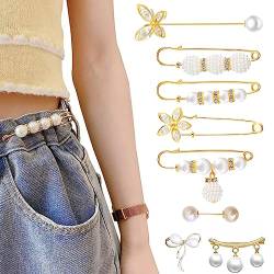 PLABBDPL 8 Stück Sicherheitsnadel Brosche Pullover Schal Clips mit Faux Strass und Perle Frauen Brosche Pin Set Perlen Brosche für Damen Mädchen Kostüm Zubehör, Gold von PLABBDPL