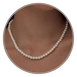 PLABBDPL Perlenkette Damen Perlenkette Choker Halskette für Damen und Mädchen, Perlen Kette für Männer, Weiße Runde Simulierte Muschelperlen Kette, 6mm von PLABBDPL
