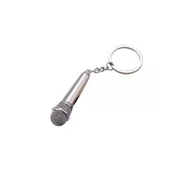 PLABBDPL Personalisierter Schlüsselanhänger, 1 Stück Schlüsselanhänger mit Mikrofonanhänger, kreatives Geschenk für Musikliebhaber, modisches Accessoire, Unisex, Silber von PLABBDPL