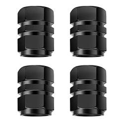 PLABBDPL Reifenventilkappen 4 Stück, Aluminium-Autorad-Staubkappe, Autoreifenmarkierer, mit Sechskantgelenk Universal-Reifenventilkappen (Schwarz) von PLABBDPL