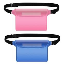 wasserdichte Taschen, 2 Stück Transparent wasserdichte Beutel mit verstellbarem wasserdichte Tasche, wasserfeste Bauchtasche für Strand,Wassersport, Schwimmen, Boot, Fahren (Pink,Blau) von PLABBDPL