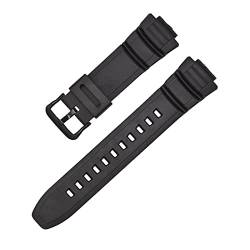 PLACKE 16mm Gummi -Uhrband -Passform for Casio MCW-100H W-S220 HDD-S100 Wasserdichtes Riemen Ersatz Fahren Sportuhr Accessoires (Color : Black-black buckle, Size : 16mm) von PLACKE