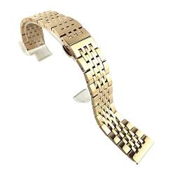 PLACKE Edelstahl -Uhren -Band -Gurt Schwarz Roségold Ersatz Metall Uhrenband Armband 17 18 20 mm 21mm 22mm Mann Luxusgurt (Color : Rosegold, Size : 17mm) von PLACKE