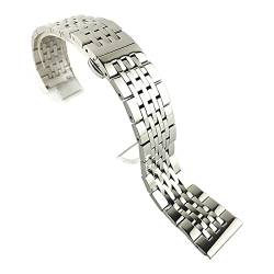 PLACKE Edelstahl -Uhren -Band -Gurt Schwarz Roségold Ersatz Metall Uhrenband Armband 17 18 20 mm 21mm 22mm Mann Luxusgurt (Color : Silver, Size : 19mm) von PLACKE