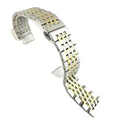 PLACKE Edelstahl -Uhren -Band -Gurt Schwarz Roségold Ersatz Metall Uhrenband Armband 17 18 20 mm 21mm 22mm Mann Luxusgurt (Color : Silver-gold, Size : 19mm) von PLACKE