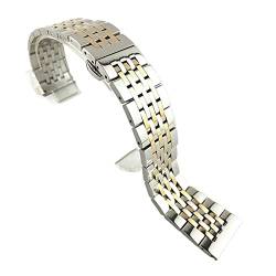 PLACKE Edelstahl -Uhren -Band -Gurt Schwarz Roségold Ersatz Metall Uhrenband Armband 17 18 20 mm 21mm 22mm Mann Luxusgurt (Color : Silver-rosegold, Size : 20mm) von PLACKE