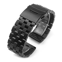 PLACKE Metal Watch Band Premium Massive Edelstahl -Uhren -Armband -Träger Männer Frauen Schwarz Silber Armband 26mm 24 mm 22 mm 20 mm 18mm (Color : Black01, Size : 18mm) von PLACKE