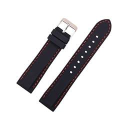 PLACKE Silikon Gummi -Sport -Uhr -Band Universal Watchband -Armband Armband 16 mm 18 mm 20 mm 22 mm 24 mm for Männer Frauen (Color : Black red line, Size : 18mm) von PLACKE