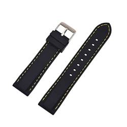 PLACKE Silikon Gummi -Sport -Uhr -Band Universal Watchband -Armband Armband 16 mm 18 mm 20 mm 22 mm 24 mm for Männer Frauen (Color : Black yellow line, Size : 16mm) von PLACKE