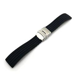 PLACKE Universal Silicon Watchband 18mm 20mm 20 mm 22 mm 24 mm Faltschnalle wasserdichte Gummi -Männer Sport Tauchen ersetzt Armbandband Uhr (Color : Black silver buckle, Size : 20mm) von PLACKE