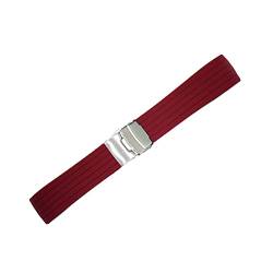 PLACKE Universal Silicon Watchband 18mm 20mm 20 mm 22 mm 24 mm Faltschnalle wasserdichte Gummi -Männer Sport Tauchen ersetzt Armbandband Uhr (Color : Winered silver buck, Size : 20mm) von PLACKE