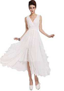 Hot Verkauf Bohemian Chiffon Kleid V-Ausschnitt Abendkleid unregelmäßiger Saum Gr. M, Weiß - Weiß von PLAER