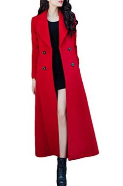 PLAER Damen Kaschmir Mantel Lange Graben Mantel Wolle Mantel (44, Pfeffer Rot) von PLAER